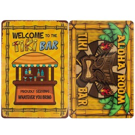 2 PCS Tiki Bar Tin Sign Bar Decorations Outdoor Aloha Hawaii Party Vintage Metal Wall Art for Outdoor Tiki Bars Cafe Background Wall Restaurants Wall Decor 11.8x7.9 Inches - Color: tikibarsigns-2P-No3