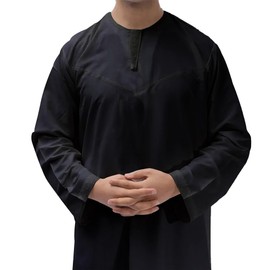 Omani/Emerati Dishdasha – Mens Omani/Emirati Style Thobe Classic - Full Length Long Sleeve Islamic Jubbah's (Black, Medium (58))