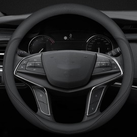 Generic Car Steering Wheel Cover Compatible with Hyundai Santa Fe 2001-2024 Year, Ultra-Thin Design Premium Nappa Leather (Black-A), NRTH754R