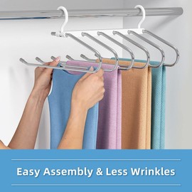Pants Rack,Multifunctional Stainless Steel Smooth 6 Tier Organiser,Space-Saving,Hangers for Hanging Trouser, Jeans, Scarf, Non-Slip Foldable Hangers - size: 2 pack