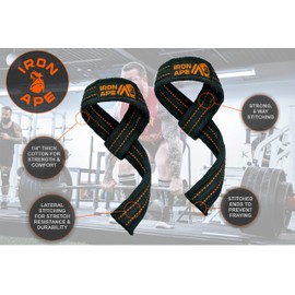 IRON APE Weight Lifting Wrist Straps for Weightlifting, Deadlift, Powerlifting and Bodybuilding. Heavy Duty Cotton, Available in Standard (21") and XL (25")