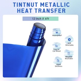 Tintnut Royal Blue Metallic HTV Vinyl Roll- 12" x 6ft Heat Transfer Vinyl Foil Holographic Iron On Vinyl for T-Shirts DIY Compatible with Cricut or Silhoutte Cameo