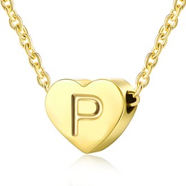 SKQIR Initial Heart Necklace with Letter P，14k gold filled Tiny Pendant Dainty Minimalist Gift for Women