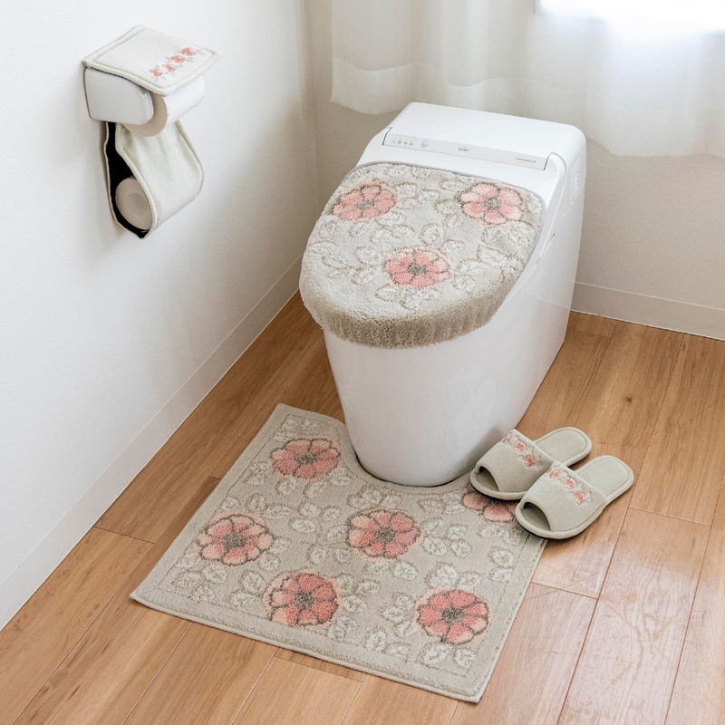 OKA Floria Washed Heated Toilet Seat Cover, Beige (Made in
