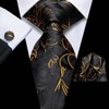 Hi-Tie Mens Black Gold Tie and Handkerchief Set Silk Floral