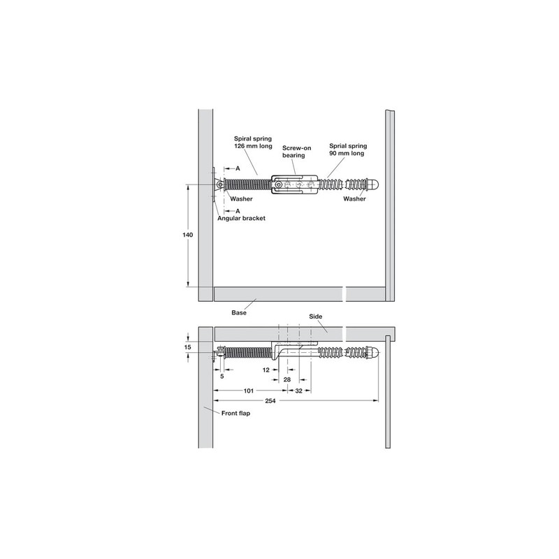 Gedotec Flap-Ex flap fitting for furniture flaps, folding fitting with