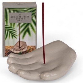 MIJOMA Incense Stick Holder Hand - Ceramic, Spiritual Accessory, White/Grey/Black, Harmonious Design, 12 x 7.5 x 2.5 cm (Grey)