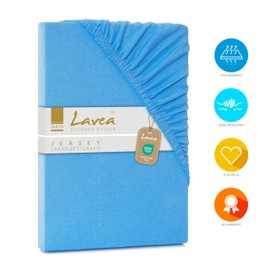 Lavea Jersey Fitted Sheet 200 x 220 cm - 40 cm Bridge for Box Spring Beds - Sky Blue, Soft and Breathable - Premium Quality, Easy Care, Perfect Fit - Ideal for Box Spring Beds