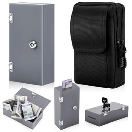 CroBlissful Extra Large Acrylic Box Winners Bank Portable Cash Box with 2 Keys Pocket Sized Large Capacity Waist Bag Casino Lock Bag Gifts Storage Stops Addictive(Gray)