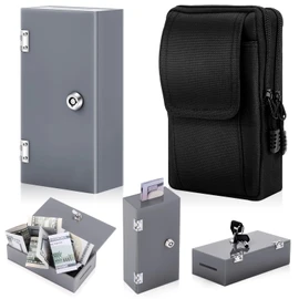 CroBlissful Extra Large Acrylic Box Winners Bank Portable Cash Box with 2 Keys Pocket Sized Large Capacity Waist Bag Casino Lock Bag Gifts Storage Stops Addictive(Gray)