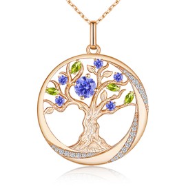 JD & P Valentine's Day Sterling Silver Tree of Life Necklace for Women, Cubic Zirconia December Birthstone Necklace, Mother's Day Christmas Anniversary Birthday Gift Ideal for Her Wife Girlfriend Mom