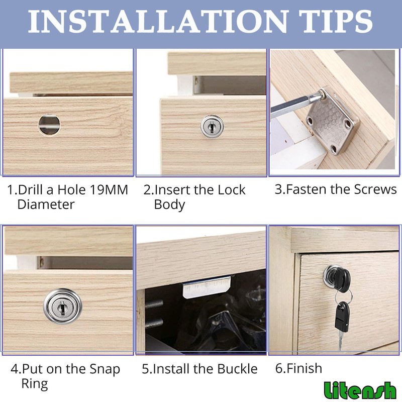 Litensh Cam Lock 22mm, 4PCS Security Cabinet Lock with Key