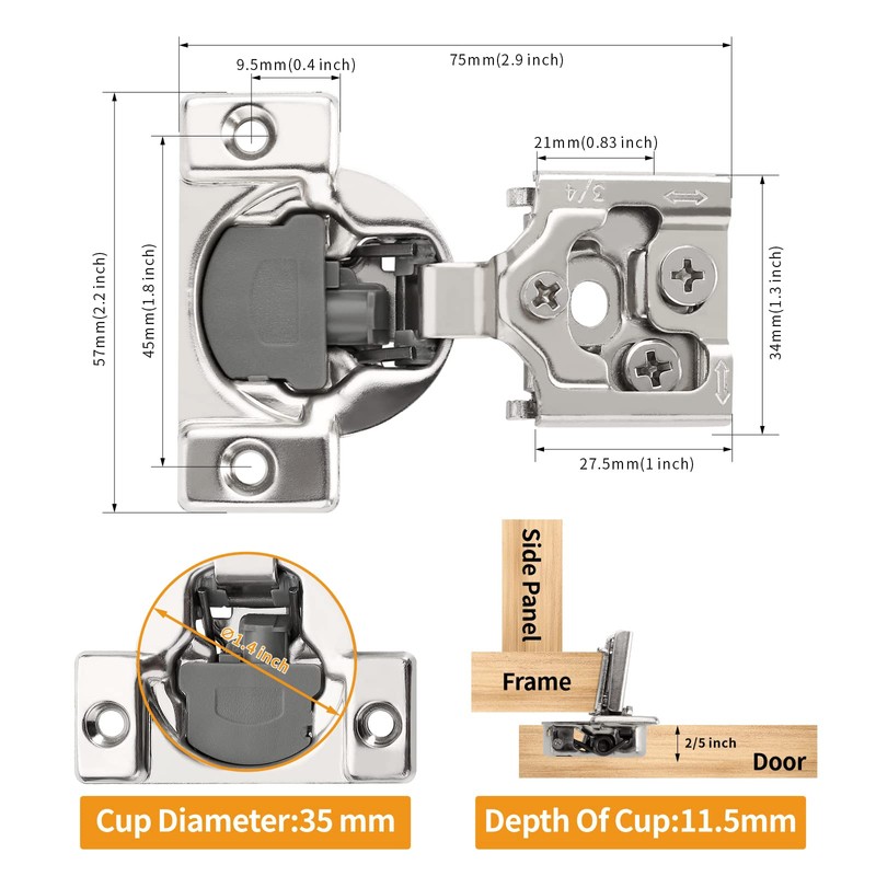 Chibery 2 Pack Soft Close Cabinet Hinges, 3/4 inch Overlay