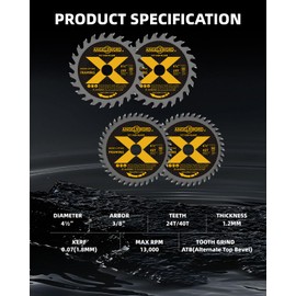 ANGELSWORD 4-1/2 Inch Circular Saw Blade for Ultra-Nice Wood Cutting, 24T&40T, 4 Pack, 3/8” Arbor