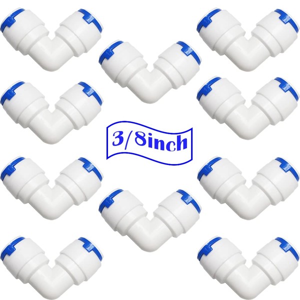 CESFONJER RO Water Filter Fittings, 10pcs 3/8" Elbow Push Fit Quick Connect, for Water Filter Dispenser and Reverse Osmosis