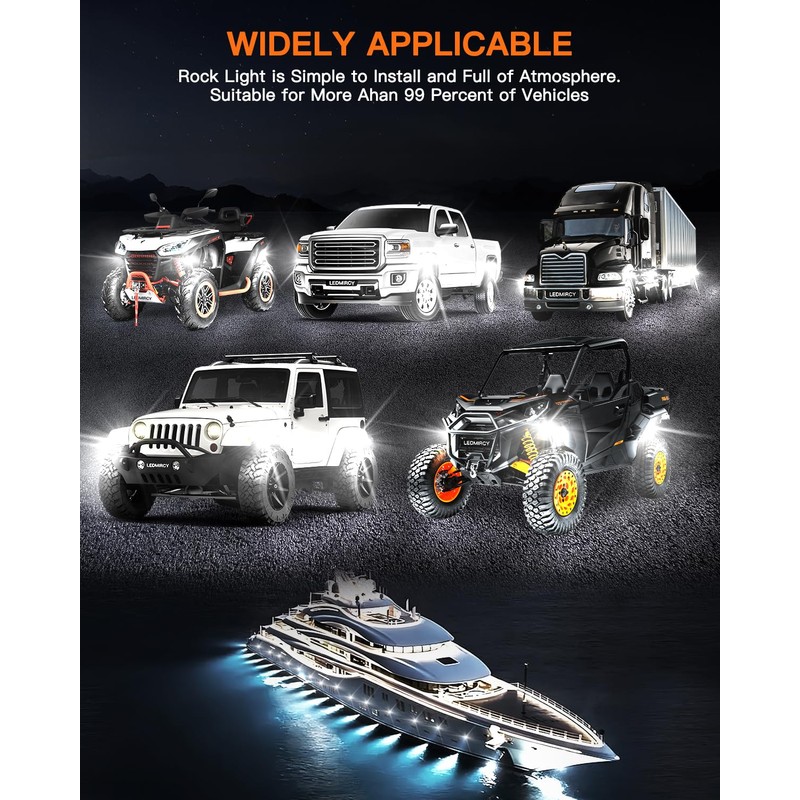 LEDMIRCY R1 Pure White LED Rock Lights Kit with Roker