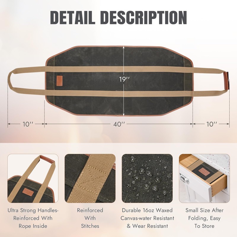 INNO STAGE Firewood Carrier Firewood Bag Heavy Duty Waxed Canvas