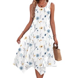 HOTOUCH Summer Casual Petite Dress with Pockets A Line Summer Midi Dresses Cotton Tank Dress with Pockets for Women White M