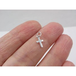 Tiny sterling silver cross charm pendant, small cross charm