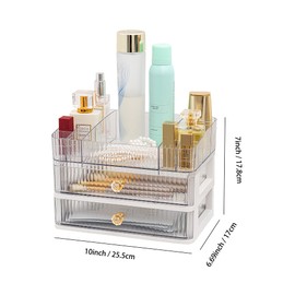 Feyarl Clear Makeup Vanity Cosmetic Organizer with 2 Large Drawer Perfume Skin Care Lotions Container Gorgeous Decor Dresser Bathroom Countertop Stroage for Lipstick Nail Polish Facial mask