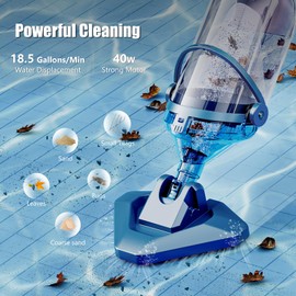Pool Vacuum for Above Ground Pool with a Telescopic Pole, Running time up to 1H, T403 Handheld Rechargeable Pool Cleaner with Powerful Suction up to 18.5 gallons/min, Ideal for Leaves, Debris