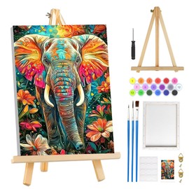MOGTAA Elephant Paint by Numbers for Adults Beginner with Frame, Flowers Painting by Numbers for Adults with Easel, DIY Oil Painting Kits Art Crafts for Home Decor, 8x12in