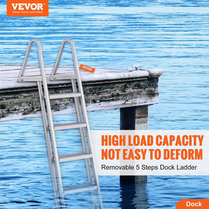 VEVOR Removable Dock Ladder 5 Steps, 350 lbs Load Capacity,