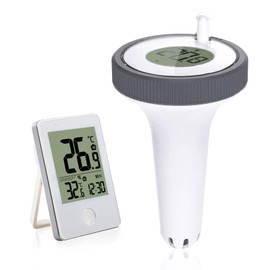 Chatthen Wireless Pool Thermometer, Floating Easy to Read with Indoor Temperature Monitor, IP67 Waterproof Digital Pool Thermometer for 60 m Range for Swimming Pools, Aquariums, Bathtubs