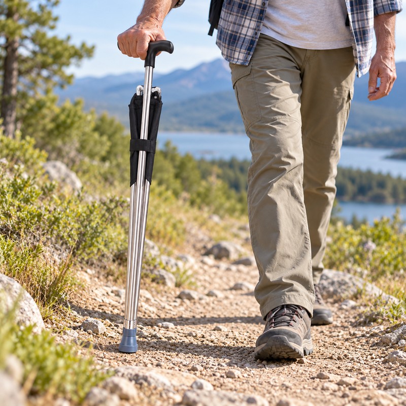 Foldable Walking Stick with Seat for Outdoor Use – Adjustable