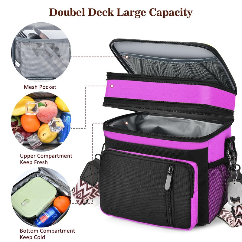 LOKASS Lunch Box for Women/Men-16L-Insulated Lunch Bag, Expandable Double-layer Leakproof