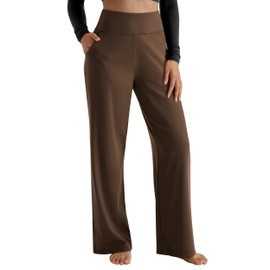 MOOSLOVER Women Trouser Style Wide Leg Yoga Pants with Pockets Pull On High Waist Business Casual Pants(XL,#2 Coca Mocha)