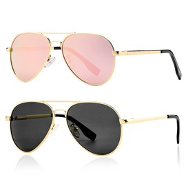 Gleyemor Kids Polarized Aviator Sunglasses for Juniors Teenagers Age 8-18 (Gold/Pink Mirror+Gold/Grey)