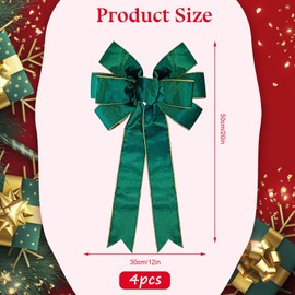 Large Green Velvet Bows for Christmas Tree, 12” X 20” Hunter Green Velvet Bows Christmas Wreath Hanging Bows Big Christmas Bow for Front Door Stairs Fireplace Xmas Tree Topper Bow for Outdoor Indoor