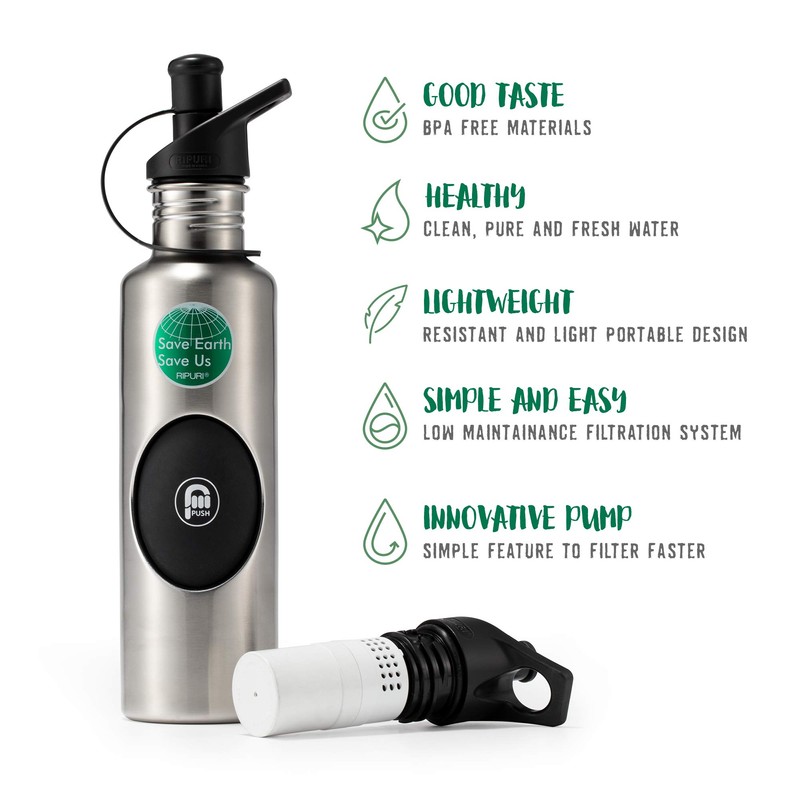 RIPURI クラシックパワーポンプ 27オンス ステンレススチール フィルターボトル ウォーターボトル ホーム オフィス アウトドア キャンプ