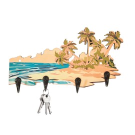 Yweeychain Hawaiian Beach Style Wall Key Holder - Wooden Key Shelf with 4 Metal Hooks, Includes Mounting Hardware & Guide