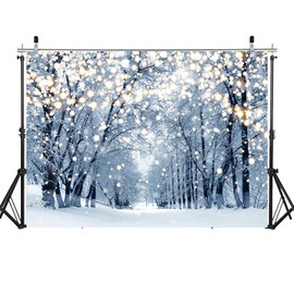 Winter Scene Backdrop for Photography 8x6FT Glitter White Snow Forest Wonderland Landscape Background for Family Christmas Party Decoration Xmas Holiday Portrait Photo Studio Props