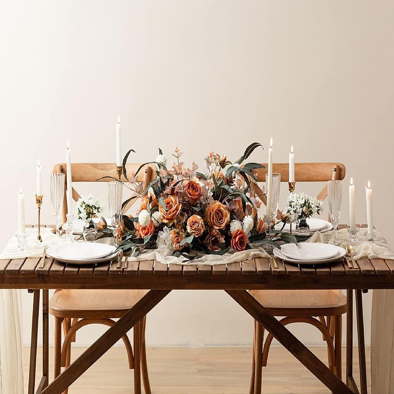 FOLAI Pack of 2 Boho Cheesecloth Table Runner Table Cloth