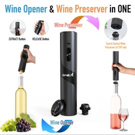 Electric Wine Opener Wine Preserver 2-in-1, Wine Opener Electric Corkscrow at BOTTOM + Vacuum Wine Preserver Pump at TOP | Automatic Wine Opener & Wine Saver Pump COMBINED, Perfect Wine Gifts