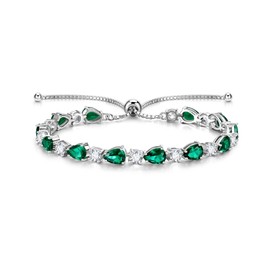 FANCIME Shine of Tears Sterling Silver Created Emerald Tennis Bracelet May Birthstone Bolo Tennis Bracelets for Women Fine Jewelry Birthday Gifts for Women Mom