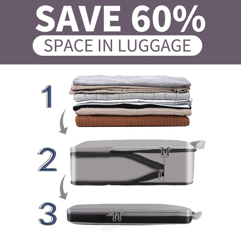 Eono Compression Packing Cubes, Luggage Organiser Set, Extensible Suitcase Organiser,