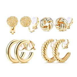 Gold Clip on Earrings for Women Clip on Hoop Earrings Gold Knot Earrings for Girls Gold Non Pierced Earrings Clip On Hoops Earrings Jewelry Gifts for Teen Girls