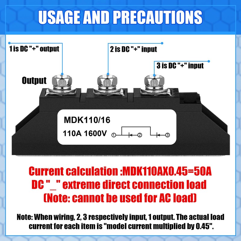 Yexiya MDK 110A (100A)-16 Solar Diode, DC Blocking Unidirectional in-line