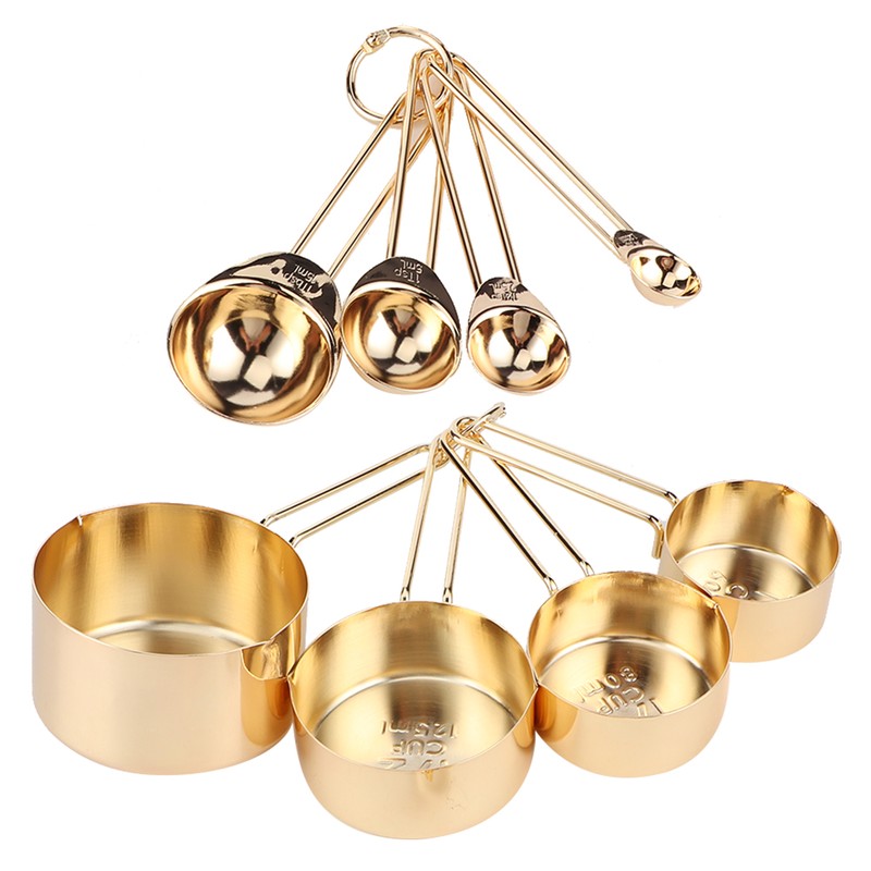 8Pcs Stainless Steel Measuring Cup Spoon Set with Scales Home