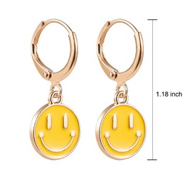 Preppy Earrings for Teen Girls Women Smile Face Charms Pendant Gold Small Huggie Hoop Dangle Drop Earrings Trendy Jewelry Gifts