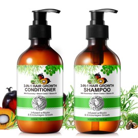 3-in-1 Shampoo and Conditioner Set with Biotin Rosemary, Black Castor and Batana Oil, 2 x 10.56 fl oz Shampoo and Conditioner to Strengthen and Restore Brittle Hair (#3)