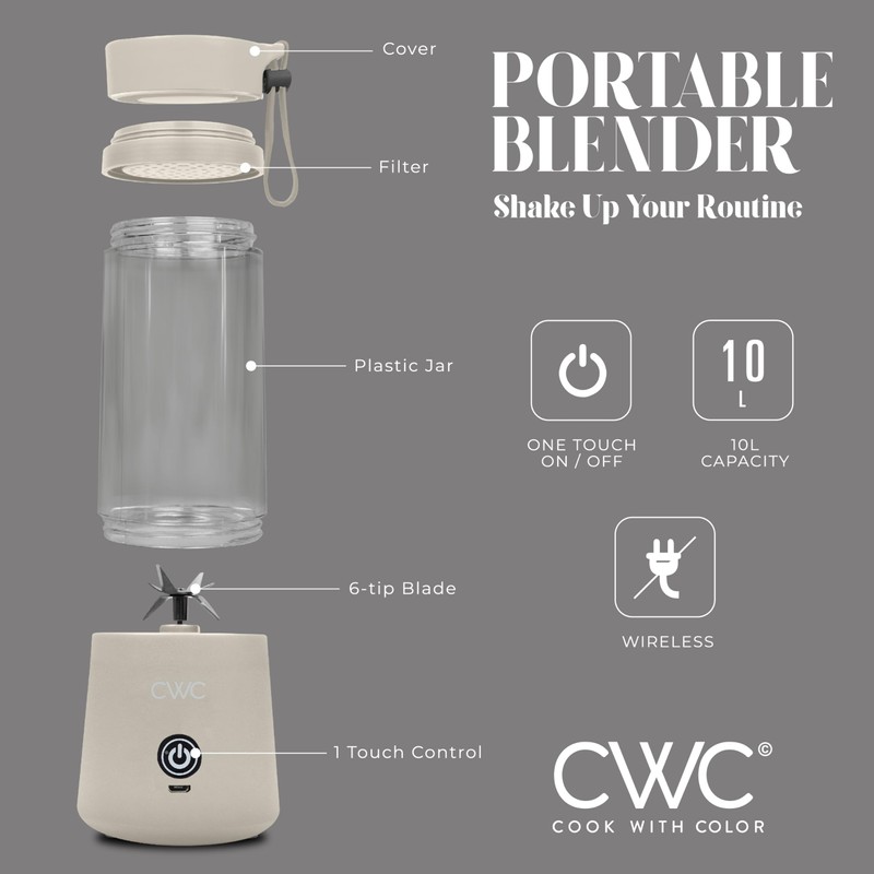 COOK WITH COLOR Mini Portable Blender - 250W Power, 12oz