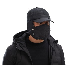 Winter Trapper Hats for Men Warm Thermal Fur Hats Insulated Baseball Cap with Ear Flap Face Cover Windproof Snowproof Ushanka Hats Trooper Hat for Ski Cycling Winter Sports (Big Sized Black)