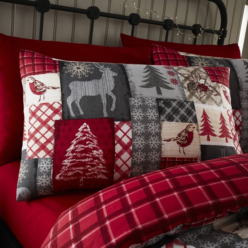 Happy Linen Co Christmas Patchwork Red Single Reversible Duvet Cover