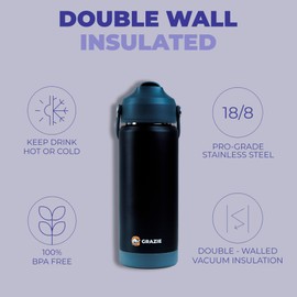 Grazie 18 Oz Stainless Steel Water Bottle – Double Wall Vacuum Insulated, Leak Proof, BPA Free, Wide Mouth Travel Thermos with Straw – Reusable, Durable, Eco-Friendly, Hot & Cold (Cream) (Cream)