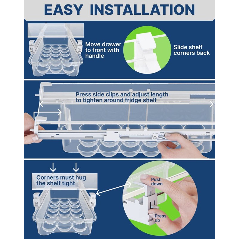 TidyFriend Refrigerator Egg Drawer 14"x7.5"x3.95" – Snap-On Egg Holder with